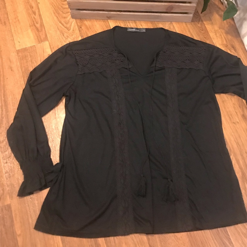 Black long sleeve pull over with tassel ties &lace